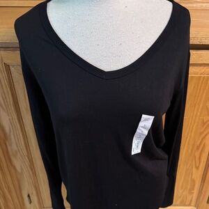 SO Junior Women's Small V-Neck Long Sleeve T-Shirt Tee Black Modern Comfortable